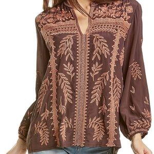 Johnny Was Workshop Brown Flowy Blouse - Women’s Small - New Without Tags!